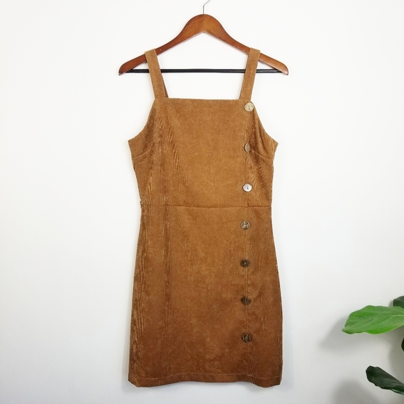 QED LONDON Tan Button Front Corduroy Dress 6 - Picture 6 of 7